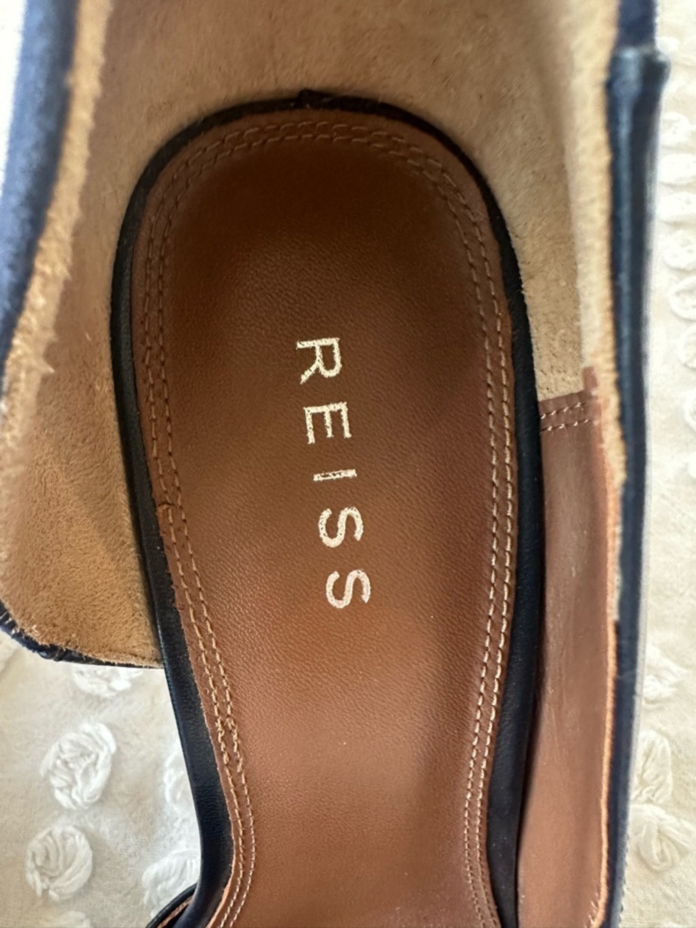 REISS Augusta Point Toe Court Suede Heels in Navy - Picture 11 of 13